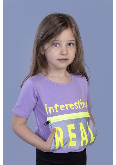 Toontoy Kids Toontoy Kız Çocuk Crop Model Cebi Reflektör Detaylı Baskılı Tişört Lila