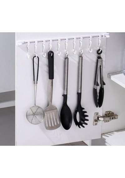 Ayarlanabilir Kendinden Yapışkanlı 10 Kancalı 40 Cm Pratik Askı Mutfak Banyo Takı Askısı Plastik Bey Diğer