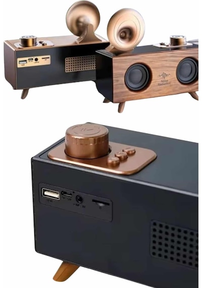 Bluetooth Nostalji Speaker Radyo Gramofon Ahşap Renk Vintage Yeni Nesil - Lisinya
