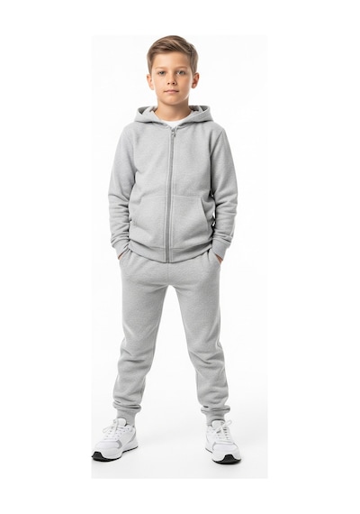 Fyk Kids Fermuarlı Kapüşonlu Kanguru Cepli Düz Baskısız Erkek Çocuk Eşofman Takımı 3'lü - Gri - Siyah - Lacivert