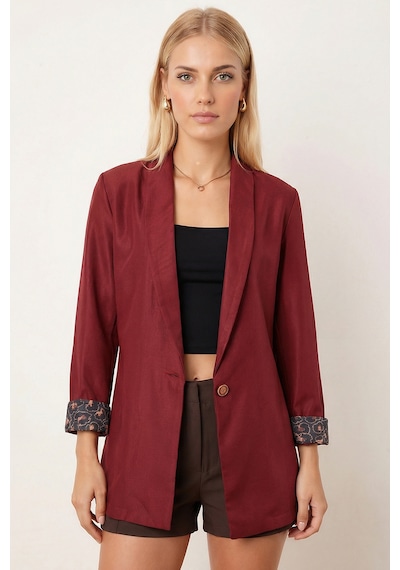 Armonika Kadın Bordo Kol İçi Leopar Desenli Tek Düğmeli Ceket Arm-26k001088