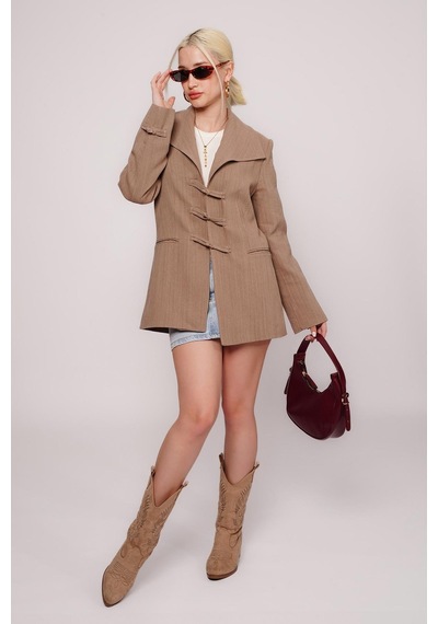 Vizon Bağlama Detaylı Blazer Kadın Ceket Mg2482 VİZON