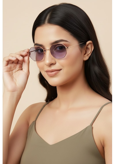 Daniel Klein Dk4183-4 Soft Lila Küçük Altıgen Polarize Camlı Kadın Güneş Gözlüğü Gold