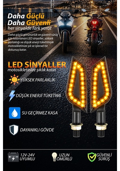 Universal Model Motosiklet Led Sinyal Lambası Sarı/amber Led Işık Vidalı Montaj