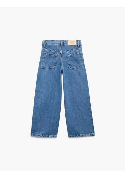 Koton Pamuklu Cepli Geniş Paça Denim Pantolon Orta İndigo 6wkg40035ad Indigo