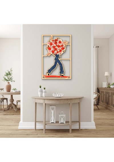 Çiçek Buketi Taşıyan Figür - Metal Tablo - Dec0381 53 X 80 Cm Çok Renkli