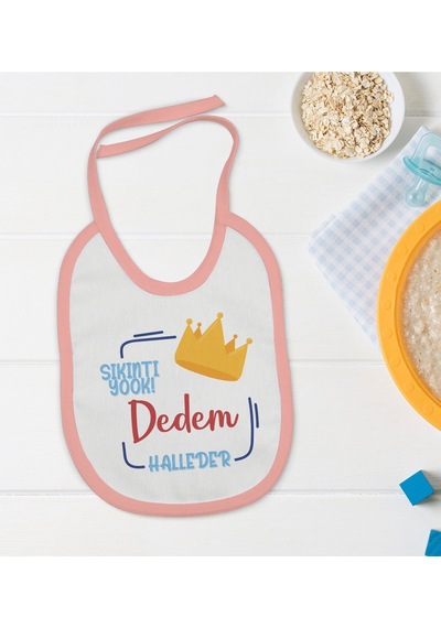 Bk Kids Dedem Halleder Tasarımlı Pembe Bebek Mama Önlüğü Pembe