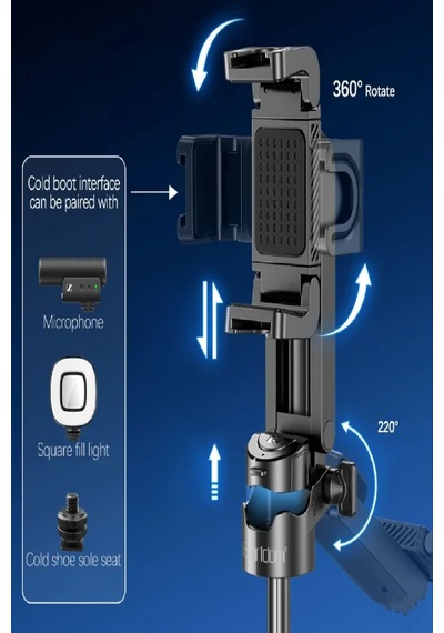 3'ü 1 Arada Taşınabilir Mini Tripod & Selfie Çubuğu Titreşim Önleyici Tripod Bluetooth Kumanda 43cm