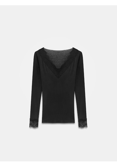 Dilvin 32311 Dantelli Kaşmir Bluz-siyah Siyah