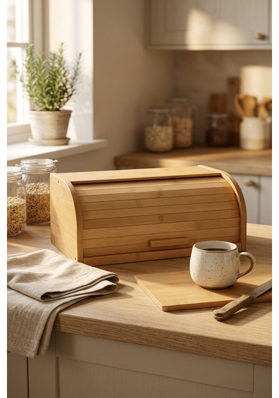 Makri Home Doğal Ahşap Bambu Ekmeklik Demonte Ahşap Ekmek Sepeti, Bambu Ekmek Kutusu 40 X 17 X 27 Cm Bambu