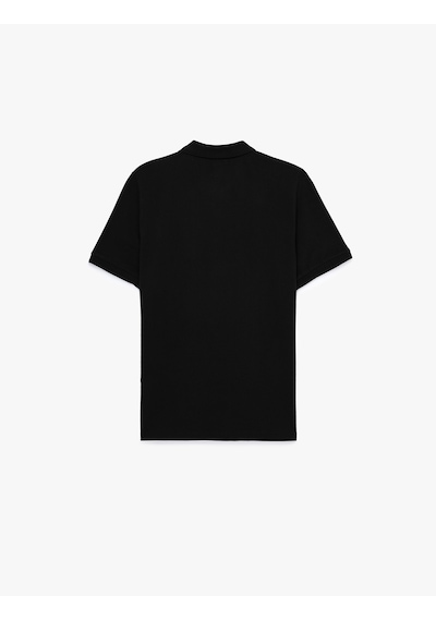 Koton Pamuklu Kısa Kollu Pike Kumaş Düğmeli Polo Yaka Slim Fit Tişört Siyah 6sam10293mk