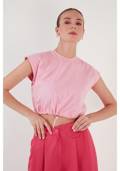 Lela Bisiklet Yaka % 100 Pamuk Crop Bayan T Shirt 5865587 Toz Pembe