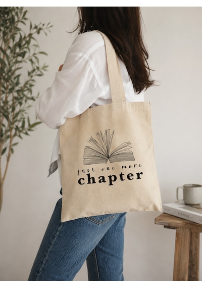 Lunora-collection Just One More Chapter Baskılı Kanvas Bez Çanta Ham Renk