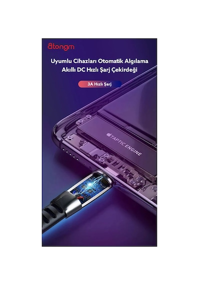 Atongm Type-c To Type-c Kablo 3a/27w Uzatma Kablosu Hızlı Şarj Kablosu Örgülü Kırılmaz Kablo Akıllı Çip Teknolojili