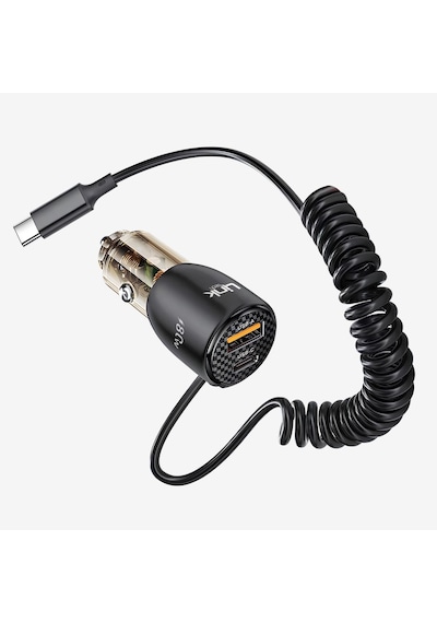 C509 Şeffaf 80w Çift Pd & Qc Typec Kablolu Turbo Hızlı Araç Şarjı Siyah