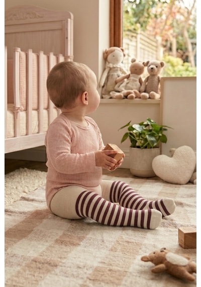 Cocole Socks Kız Bebek Külotlu Çorabı 3'lü Set Pamuklu Bordo 0-24 Ay Çok Renkli