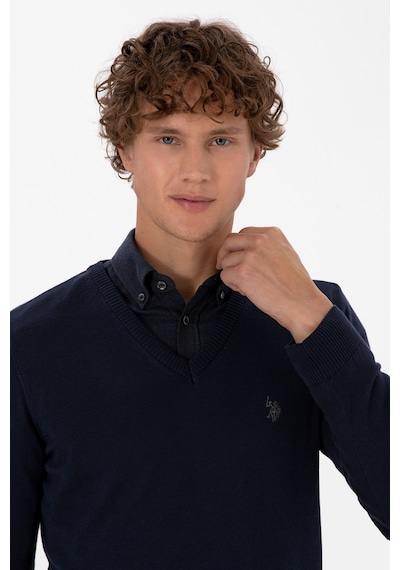 U.S. Polo Assn. Erkek Slim Fit V Yaka Lacivert Basic Triko Kazak 50313662-VR033