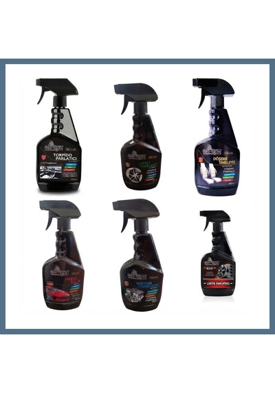 Buradabulabilirsin 6'lı Araç Bakım Seti Torpido Jant Döşeme Motor Lastik Parlatıcı Hızlı Cila Spreyi 500 Ml Bbz