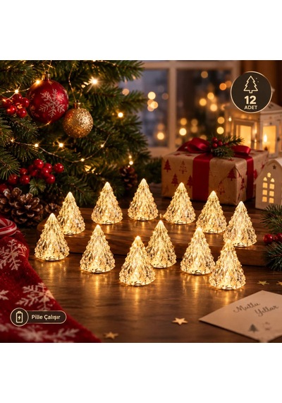 Dekoratif Yılbaşı Çam Ağacı Şekilli Led Lamba 12 Li Paket Diğer
