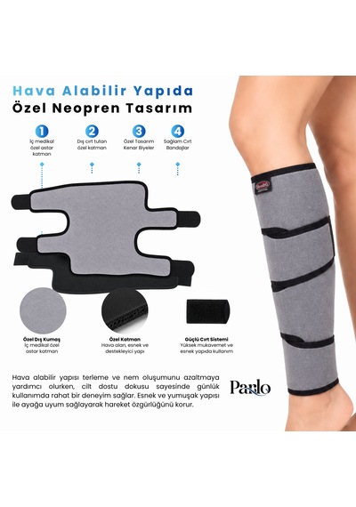 Alt Baldır Desteği Ayarlanabilir Cırtlı Alt Baldırlık Esnek Neopren Kumaşlı Sağ Sol Uyumlu Spor Ve Günlük Kullanım Gri