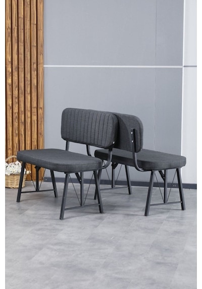 Hayat Serisi Mutfak, Yemek, Bahçe, Kafe, Modern Bench, Puf, 2 Adet - Antrasit Antrasit