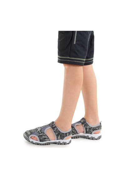 Kiko Kids Erkek Çocuk Sandalet Arz 2399 Gri Kamuflaj Gri