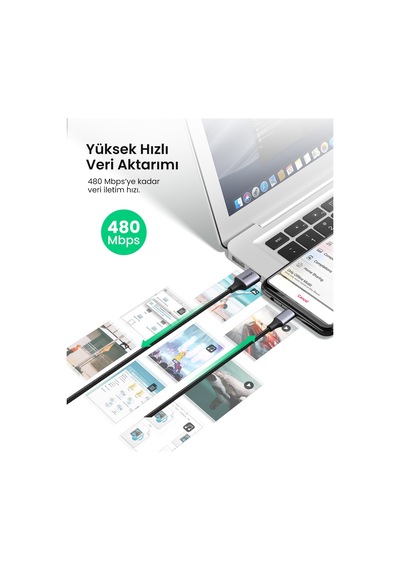 Ugreen Usb 2.0 A To Micro Usb Örgülü Hızlı Şarj Kablosu, 1m, Siyah, 60146