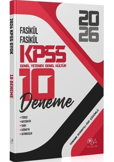 Cba Yayınları 2026 Kpss Genel Yetenek Genel Kültür 10 Deneme Fasikül Çözümlü Cba Yayınları
