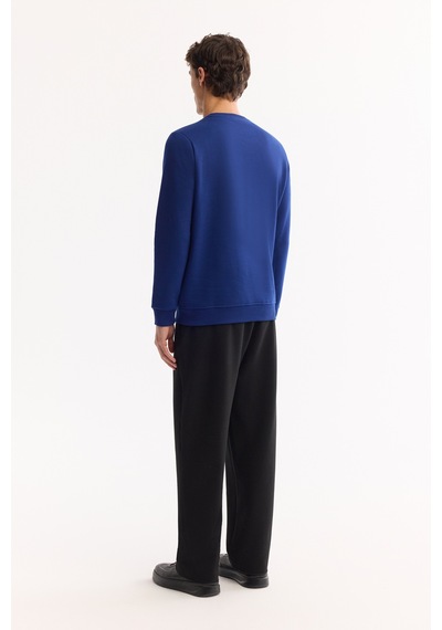 Avva Erkek Saks Bisiklet Yaka Pamuklu Şardonlu Baskılı Regular Fit Sweatshirt B001033 Saks Mavi