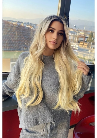 Caş Dekorasyon Isıya Dayanıklı Yarımay Çıt Çıt Saç - 613 -platin Sarı - Dalgalı - 60 Cm - 110 Gr