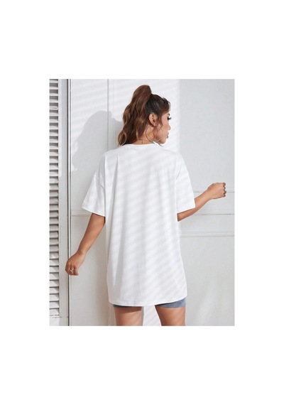 Tarzsokak Kadın Beyaz Summer Racing Car Baskılı Oversize T-shirt