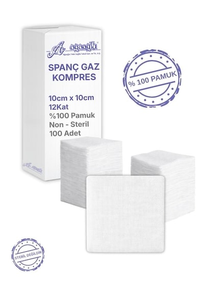 Spanç Gazlı Bez 10x10cm 12 Katlı 100 Adet - Yüksek Emici, Yapışmayan, Nefes Alabilir %100 Pamuk Yara Pansuman Pedi