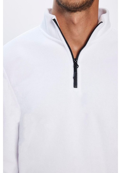 Tudors Erkek Dik Yaka Tüylenme Yapmayan Soğuk Geçirmez Standart Fit Rahat Kesim Polar Ekru Sweatshirt-30139-ekru Ekru