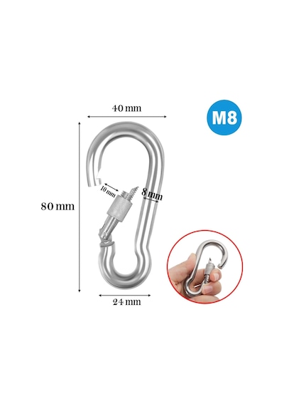 Badem10 Karabina Kilitli 8 Mm Yaylı Kanca Paslanmaz Çelik Kilit Tırmanma Olta Kamp Ekipmanları Hamak Anahtar Askı K