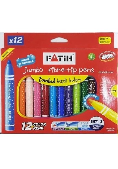 Fatih 12'li Jumbo Keçeli Kalem Seti 12 Renk - Büyük Keçeli Kalem