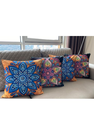 Çift Taraflı Mandala Desenli Dekoratif 4'Lü Kombin Kırlent Kılıfı (473328236)