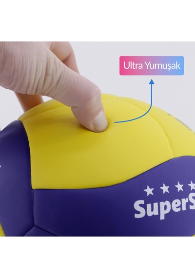 Voleybol Topu SuperSoft Yapıştırma Soft Touch Yumuşak Yüzey 18 Panel 5 Numara Sarı - Mavi