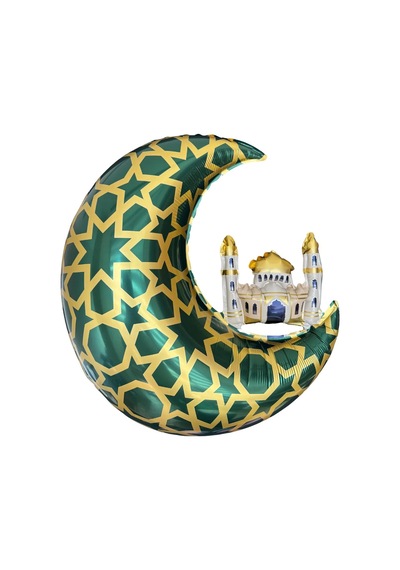 Hilal Cami Folyo Balon 55 Cm Hoşgeldin Ramazan Bayramı Temalı İslami Motifli Yeşil Gold Renk Süs
