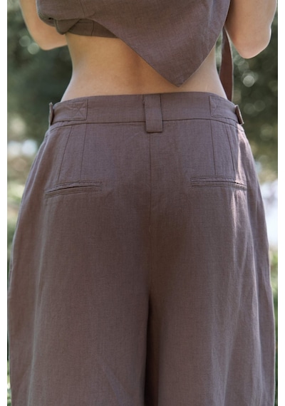 Mai Collection Mai Studios Co. Alidah Pileli Açık Kahve Bol Paça Pantolon Kahve