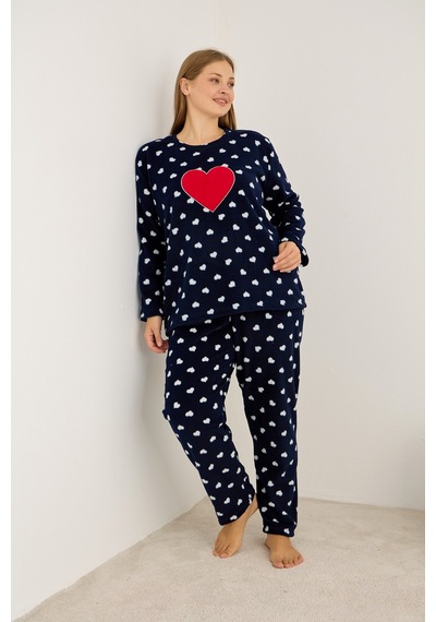Siyah İnci Büyük Beden Polar Kışlık Örme Pijama Takım 25222564 Lacivert
