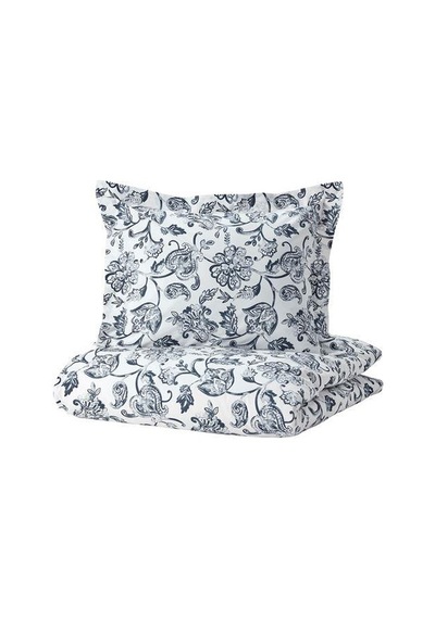 Tek Kişilik Nevresim Takımı 150x200/50x60 cm MeridyenDukkan Beyaz-Mavi Çiçek Desen-Çarşafsız