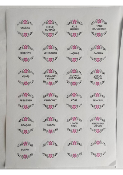 48 Adet 4 Cm Çiçekli Baharat Isimleri Baskılı Mat Etiket Sticker - 2