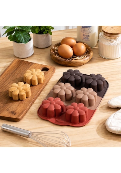 30010-2 Silikon 6lı Muffin Kalıbı Papatya Kek Kalıbı Kalıbı 17 26cm Diğer