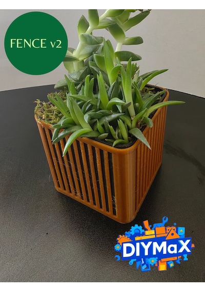 Fence V2 İç İçe Geçmeli 2 Parça Saksı & Organizer 8x8x8 Cm Modern Siyah - Gold