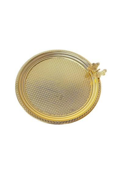 Metal Tepsi Gold Kelebekli Dekoratif Tepsi 25,5cm