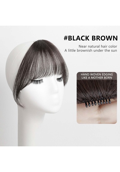 Sahte Patlama Tapınaklarla Saç Uzatma - Doğal Günlük Görünüm İçin Wispy Fringe Clip -on Light Brown