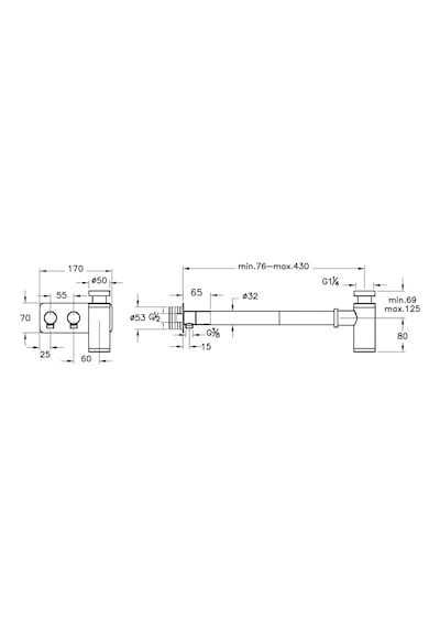 VitrA Origin Lavabo Sifon Seti Asimetrik Rozetli Mat Siyah A4515636 Siyah