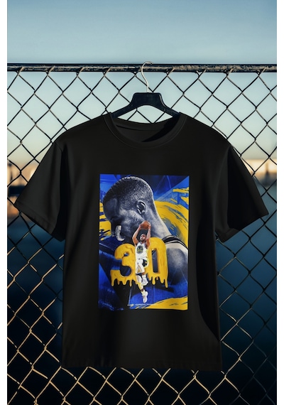Stil X Stephen Curry Baskılı Tshırt, %100 Pamuklu Nefes Alan Kumaş Siyah-3