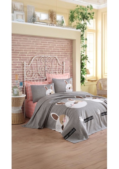 Eponj Home Pike Seti Baskılı Çift Kişilik Tavşancık A.kahve-gri-pembe A.kahve-gri-pembe