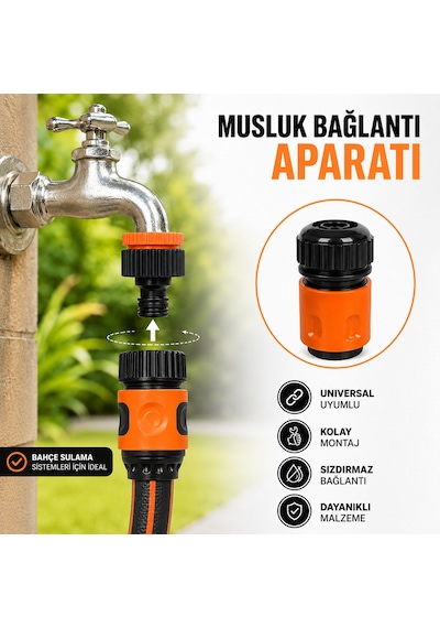 1/2 Hortum Bağlantısı Hızlı Bağlantı Aparatı Bahçe Hortumu Musluk Adaptörü Kilitli Konnektör